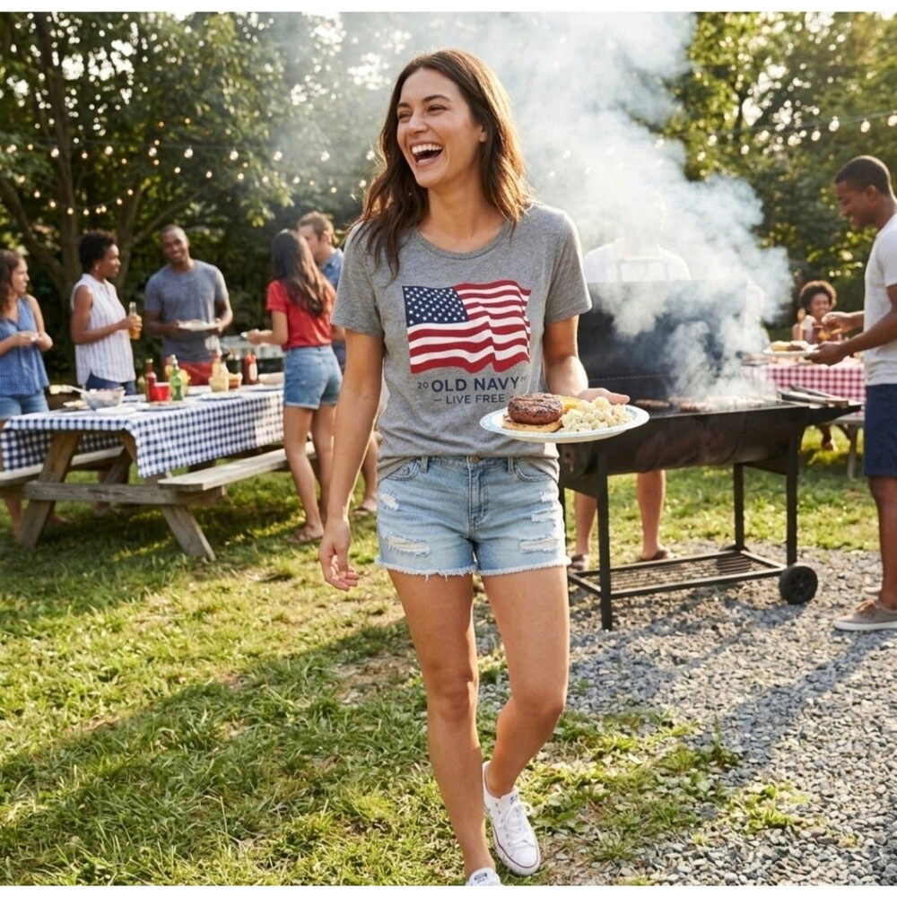 Old Navy Gray American Flag Live Free Short Sleeve Tee Size XL